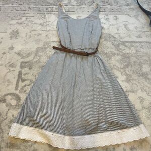 Maurices Navy and White Striped Dress with Lace Trim